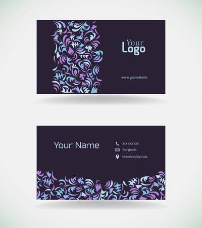 Business card template with floral decorations.Vector illustration.のイラスト素材
