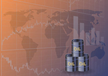 Oil barrels and stock charts.The concept of global oil trade.のイラスト素材