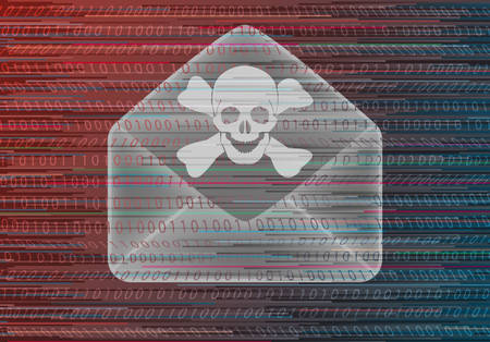 Envelope and symbol of the human skull.Computer virus concept.のイラスト素材