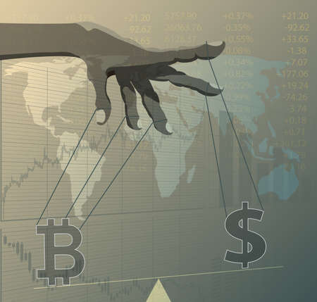 Bitcoin price control concept.Financial metaphor.のイラスト素材