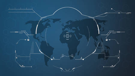 Digital hud interface and world map.Vector illustration.のイラスト素材