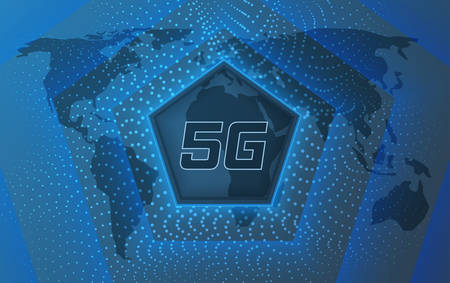 5g symbol and background with dots and a map of the world.Concept of a modern internet connection.のイラスト素材