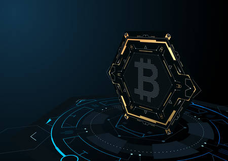 Futuristic bitcoin symbol on a dark background.Digital currency concept.のイラスト素材