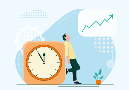 Man and clock - time management concept.Vector illustration.のイラスト素材