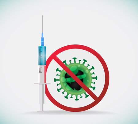 Syringe with vaccine and virus symbol.Virus protection concept.Vector illustration.のイラスト素材