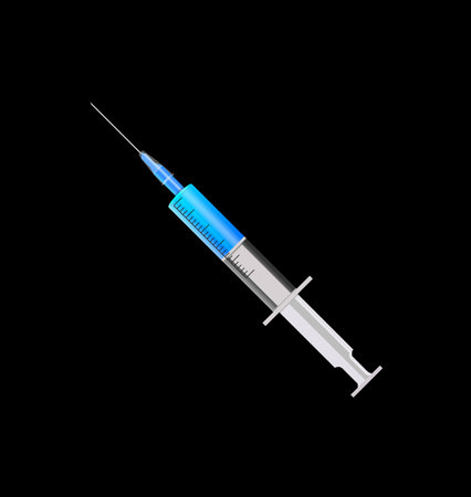 Syringe with vaccine on a black background.Vector illustration.のイラスト素材
