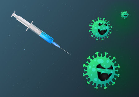 Syringe with vaccine and viruses.Virus protection concept.Vector illustration.のイラスト素材
