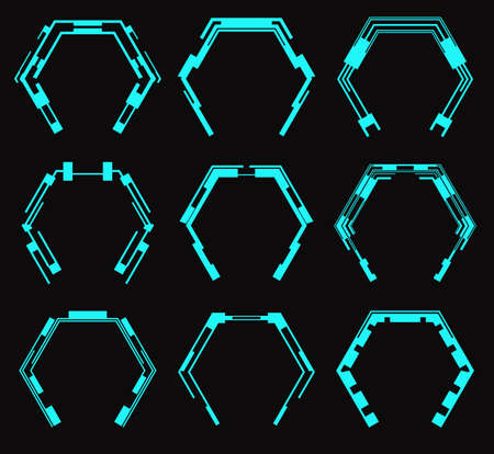 Set of hud hexagon elements. Vector element for technology design.のイラスト素材
