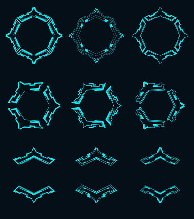 Set of futuristic elements for the hud interface.Collection of vector sci-fi elements.のイラスト素材