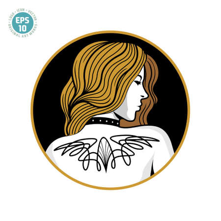 luxury beautiful tattooed girl illustrationのイラスト素材