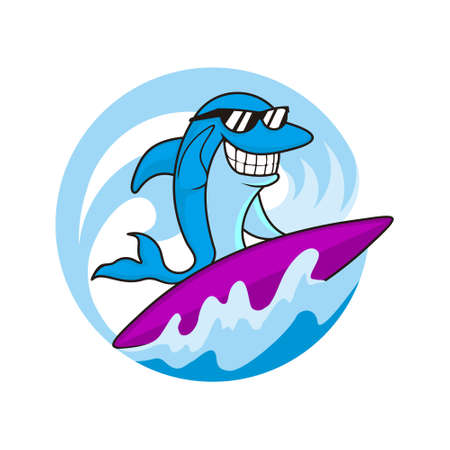 cartoon whale surfing vector templateのイラスト素材
