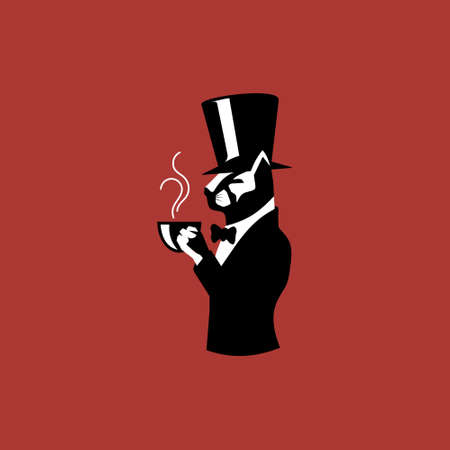 simple cat with long hat logoのイラスト素材