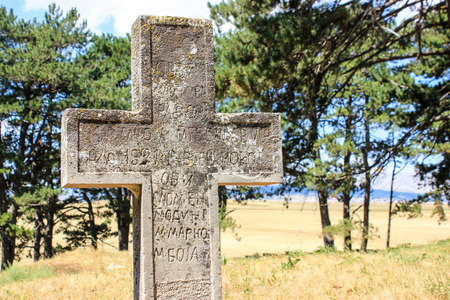 stone cross on graveyardのeditorial素材