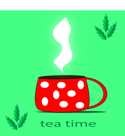 green background with tea cupのイラスト素材