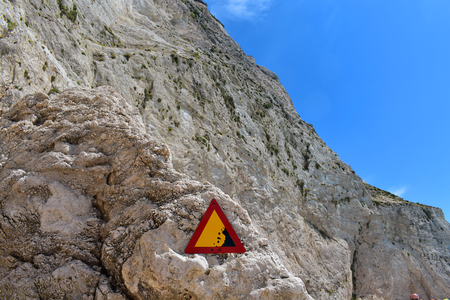 sign of danger on the stone.の写真素材