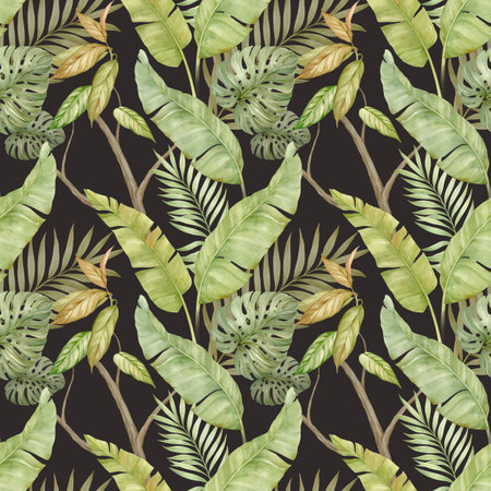 Floral seamless pattern of green tropical leaves.の写真素材