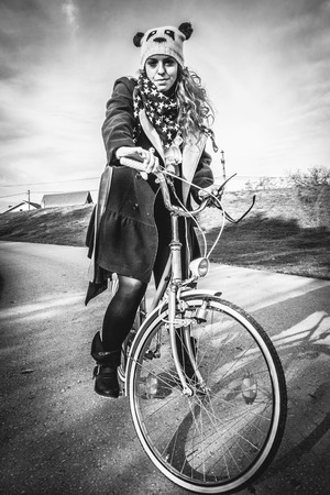 Girl on bicycleの写真素材