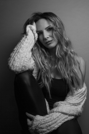 Beauty Portrait Female Posing in Studio with naked sholderの写真素材