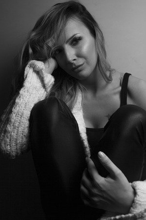 Beauty Portrait Female Posing in Studio with naked sholderの写真素材