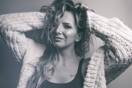 Beauty Portrait Female Posing in Studioの写真素材