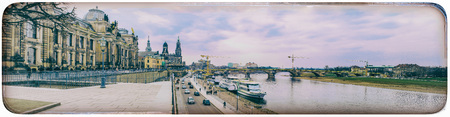 Panoramic image of Dresden, Germany with Elbe River in the foregroundの写真素材