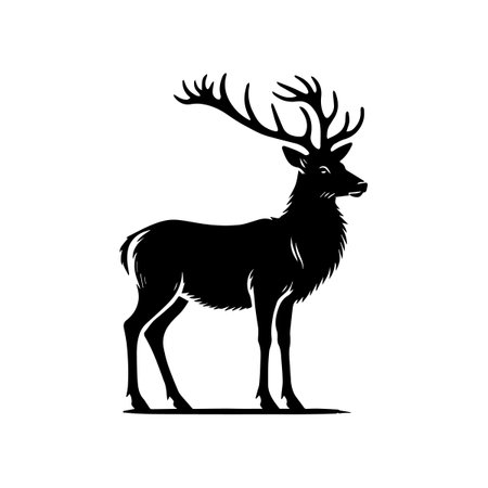 Deer head silhouette on a white background. Vector illustration in black and white colors.のイラスト素材