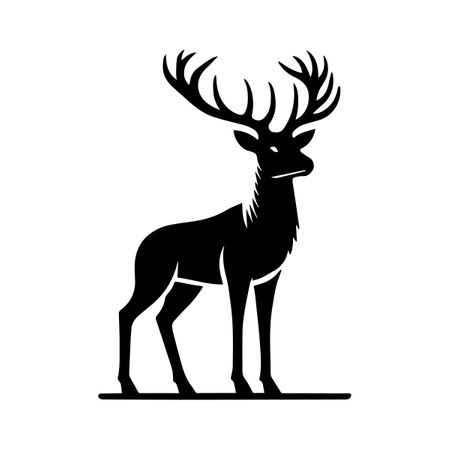Deer black silhouette on white background. Vector illustration for your designのイラスト素材