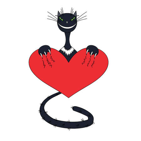 Vector illustration with the image of a cat that scratches the heartのイラスト素材