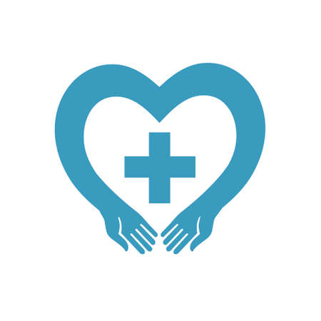 blue heart with a cross vector silhouetteのイラスト素材