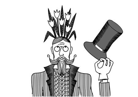 vector illustration depicting a man with flowers on her headのイラスト素材