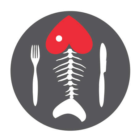 Love to fish. Fish skeleton.fish bone on chalkboard with Cutlery .Vector illustration.のイラスト素材