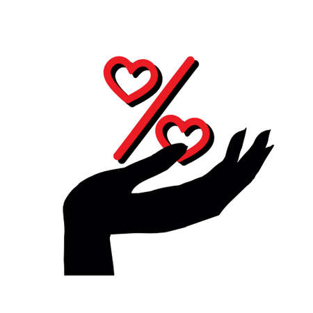 Vector icon of percentage sign in hand. Heart percentageのイラスト素材