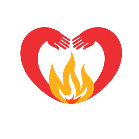 hands in heart-shaped embrace the flameのイラスト素材