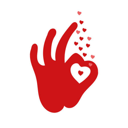 Hand Ok symbol icon. A heartのイラスト素材