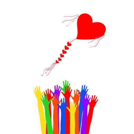 Vector illustration. Many hands stretching to the sky.のイラスト素材