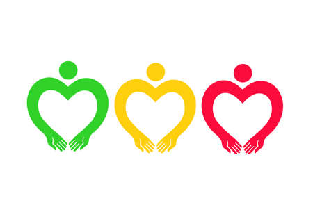 Heart with hands. Vector illustration of a metaphor of love and hugs.のイラスト素材