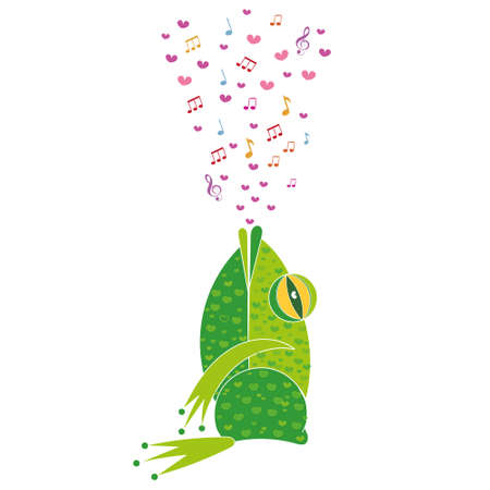 Cute vector illustration depicting a stylized frog. Cute motif to decorate a child's printed products and clothing. Template for Valentine's day.のイラスト素材