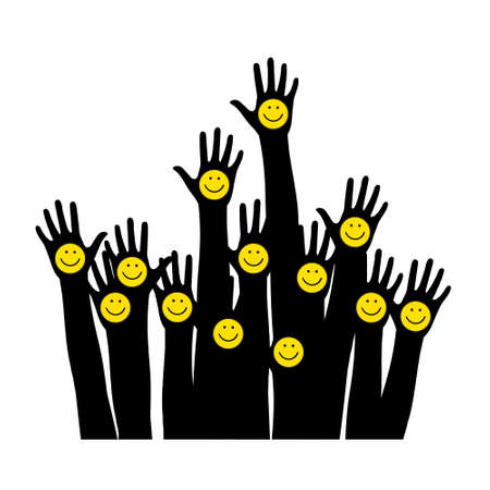 Smiling emoticons. Raised hands.のイラスト素材