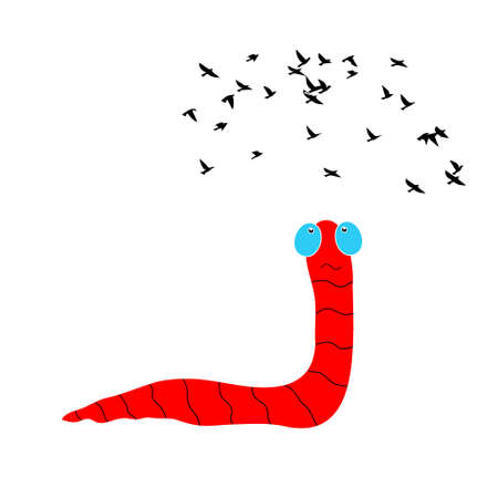 Worm and birds vector illustration.