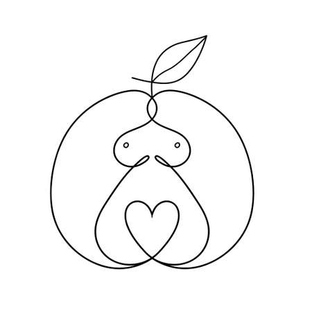 Apple Women Body Type Figure Sketch. Hand Drawn Vector Illustration Isolated on a White Background. Caricature. Savoyar Doodle Style. Template for Valentines day cards.のイラスト素材