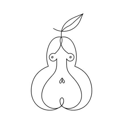Pear Apple Women Body Type Figure Sketch. Hand Drawn Vector Illustration Isolated on a White Background. Caricature. Savoyar Doodle Style. Template for Valentines day cards.のイラスト素材