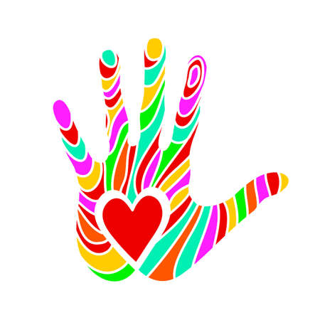 Heart in the palm of your hand. Vector illustration of the icon of cordiality and kindness.のイラスト素材