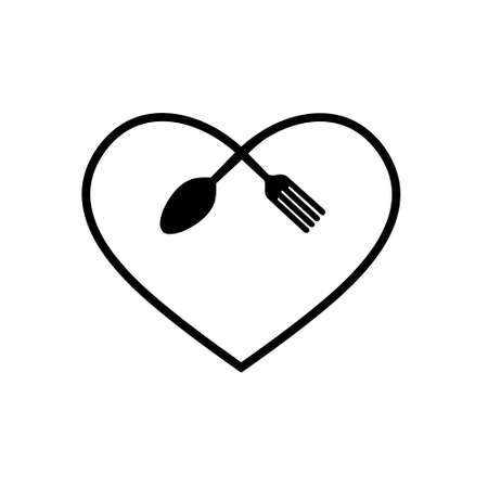 Vector flat illustration icon. Isolated on white background. Spoon and fork food love plate conceptのイラスト素材