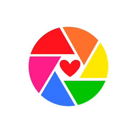 Vector illustration of rainbow camera shutter , isolated on white background. Heart Shutter Logo or Icon Camera Loveのイラスト素材
