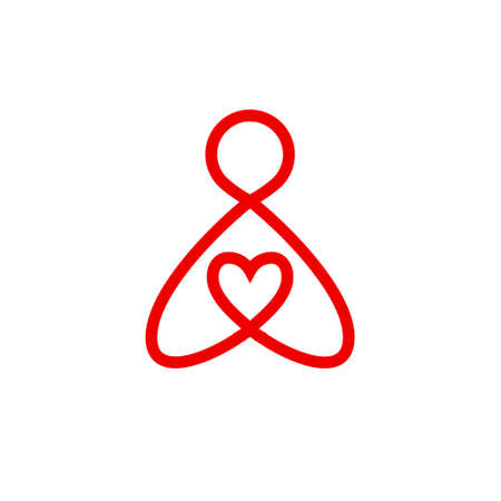 Pictogram of a human figure with a heart. The icon of the donor, a volunteer philanthropist. Hand drawn vector illustration isolated on white, logo, t-shirt designのイラスト素材