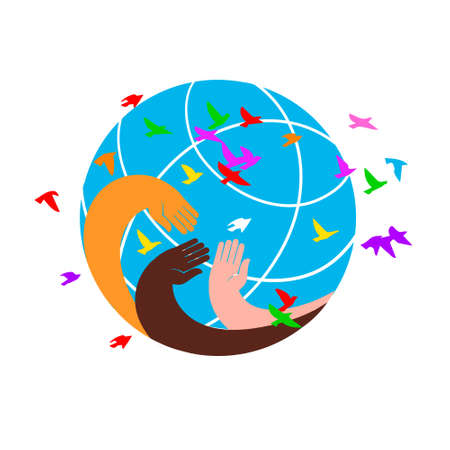 Colored hands hugging the planet. International Human Rightsのイラスト素材