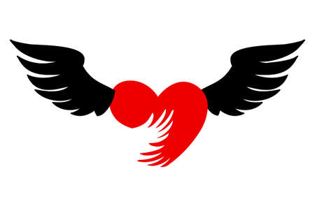 flying heart with wings red icon on white background.のイラスト素材