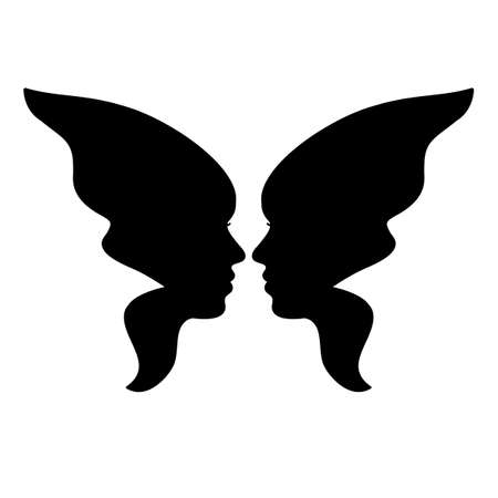 The face of a woman in the shape of butterfly wings. Abstract design concept for beauty salon, Spa, cosmetics, plastic surgery.のイラスト素材