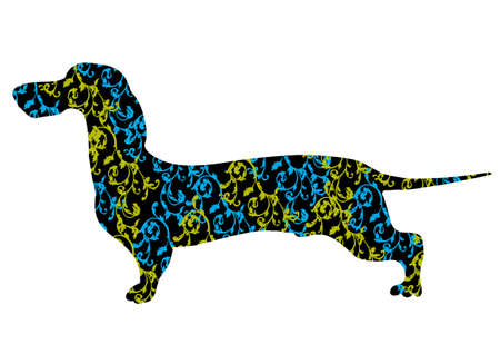 Dog breed Dachshund vector illustration. Elegant silhouette of a Dachshund dog with an ornament.のイラスト素材