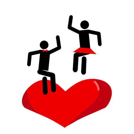 Lovers. Jumping on the trampoline. Vector illustration.のイラスト素材